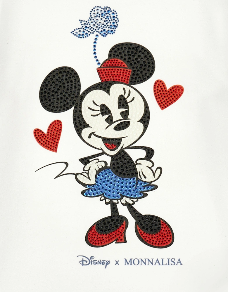 Girls Long Sleeve Diamante Minnie T-Shirt in Ivory