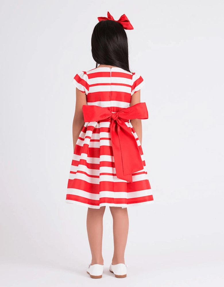 Girls Striped Classic Dress in Red