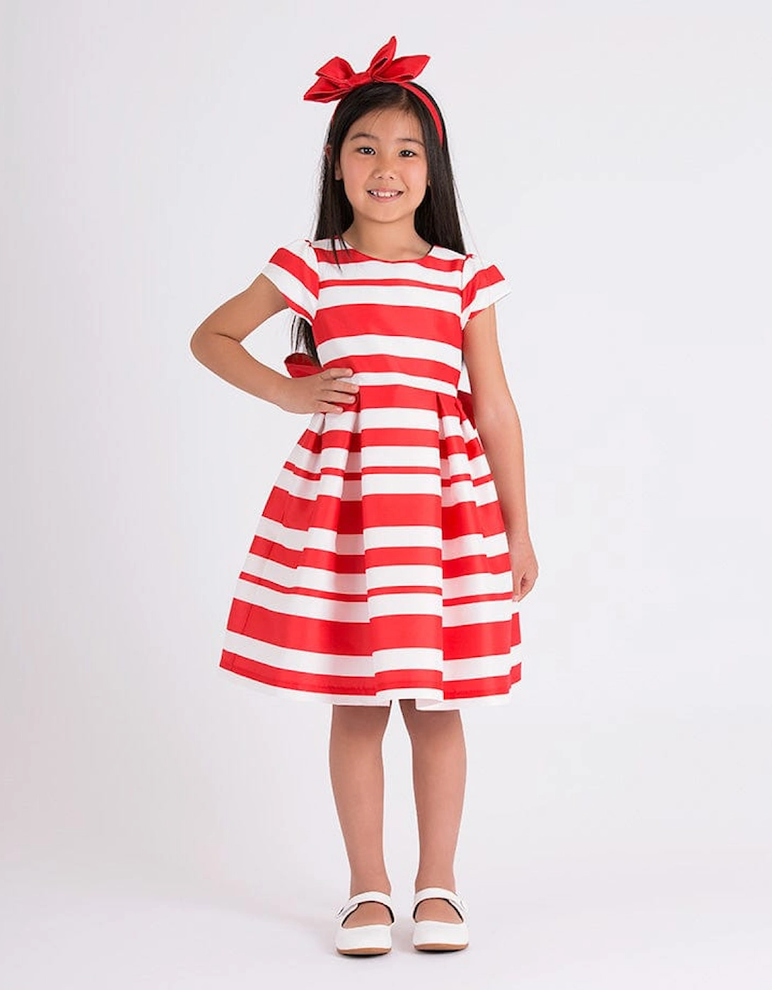 Girls Striped Classic Dress in Red, 7 of 6