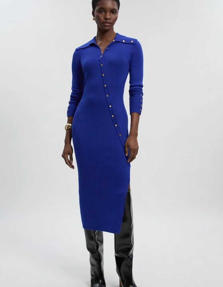 Viscose Blend Trim Detail Knit Midi Dress