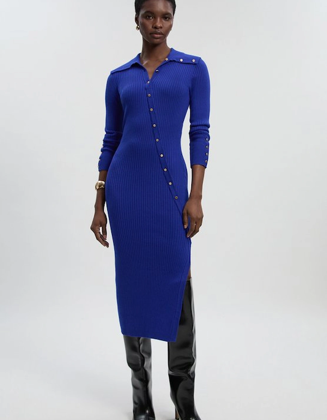 Viscose Blend Trim Detail Knit Midi Dress, 2 of 1
