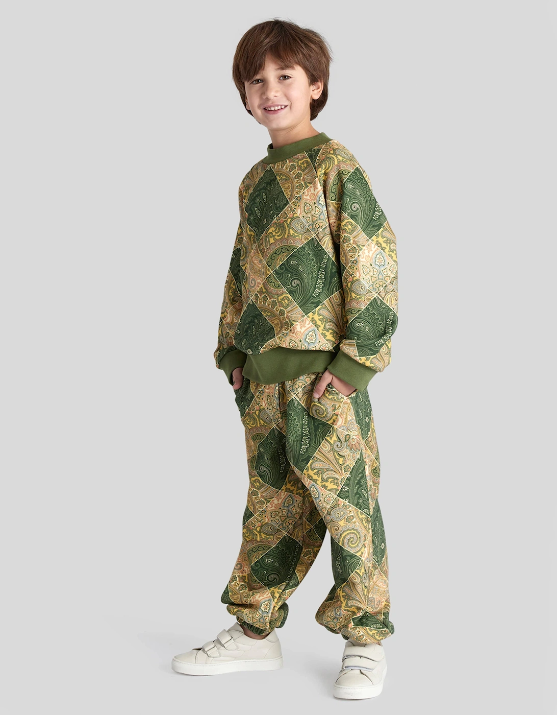 Boys Paisley Joggers in Green