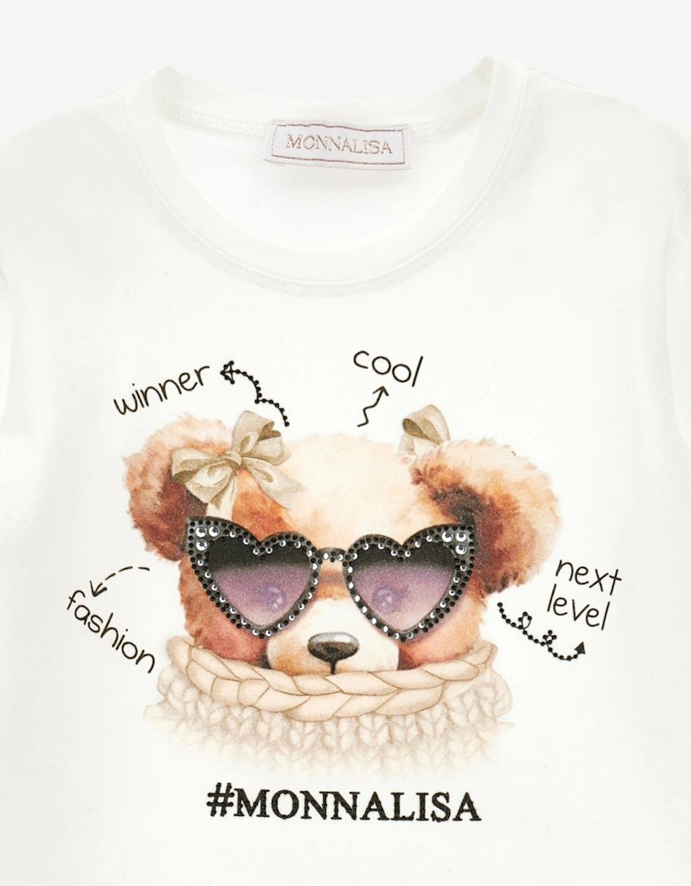 Girls Long Sleeve Teddy T-Shirt in Ivory