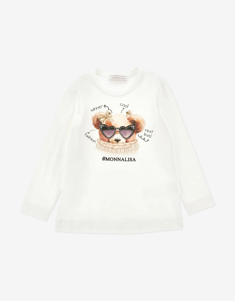 Girls Long Sleeve Teddy T-Shirt in Ivory