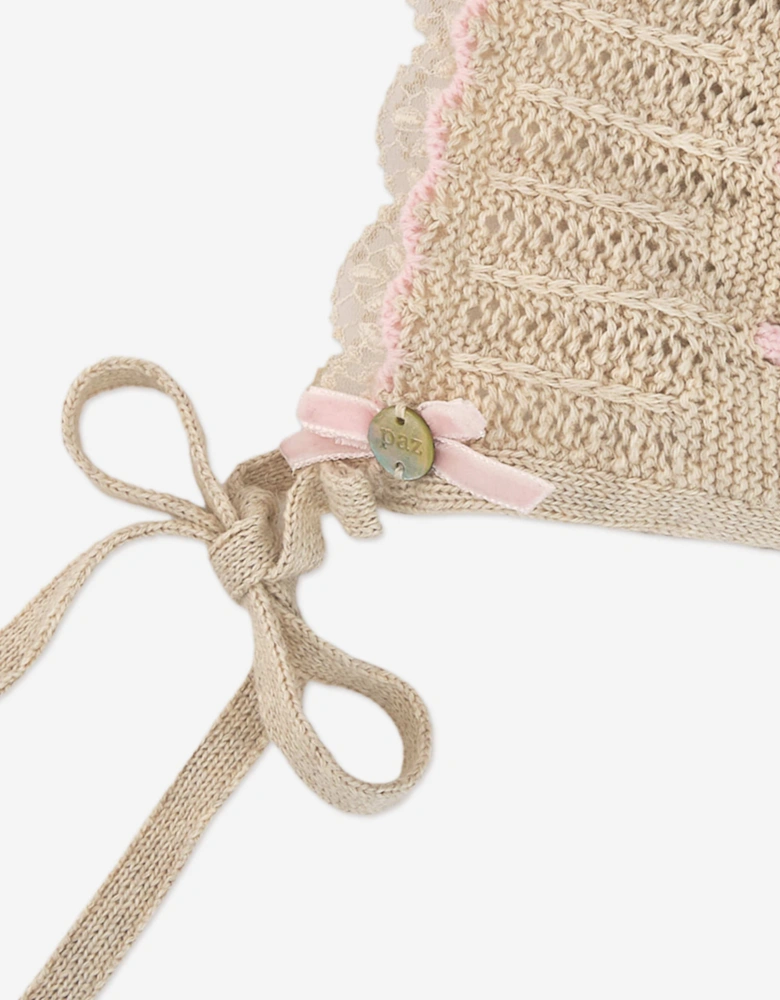 Baby Girls Knitted Bonnet in Beige