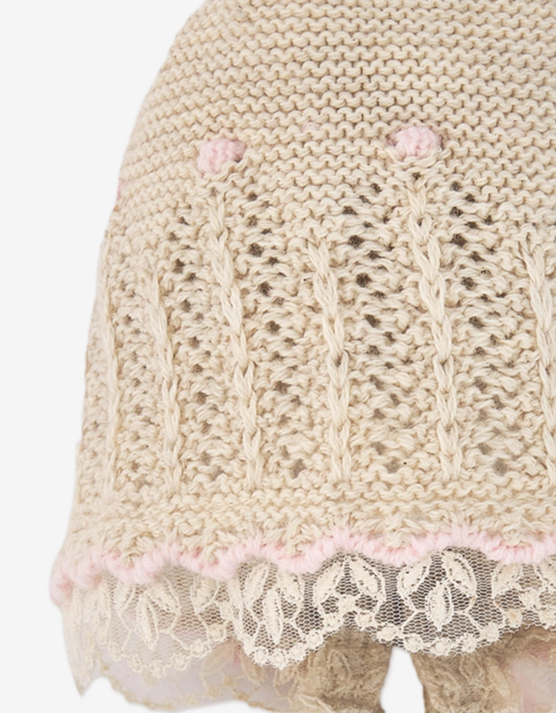 Baby Girls Knitted Bonnet in Beige