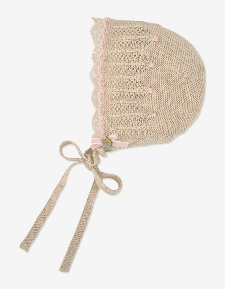 Baby Girls Knitted Bonnet in Beige