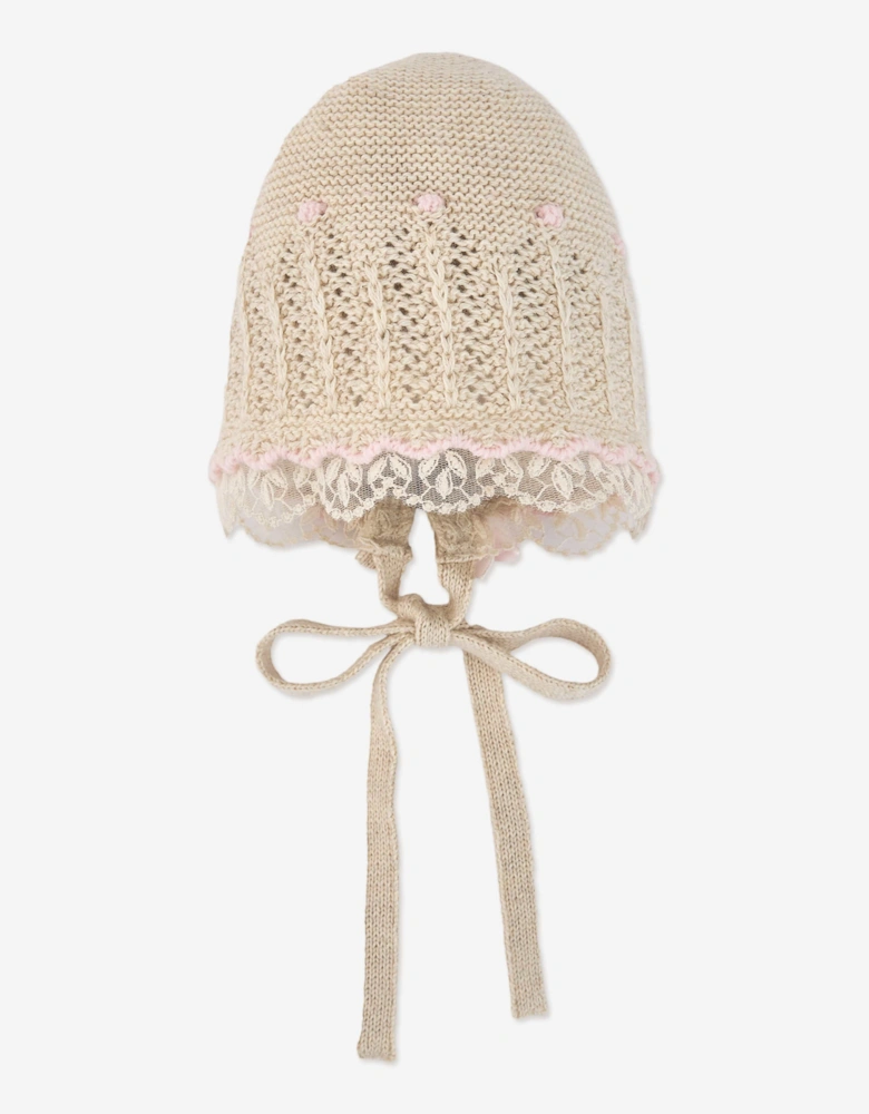 Baby Girls Knitted Bonnet in Beige
