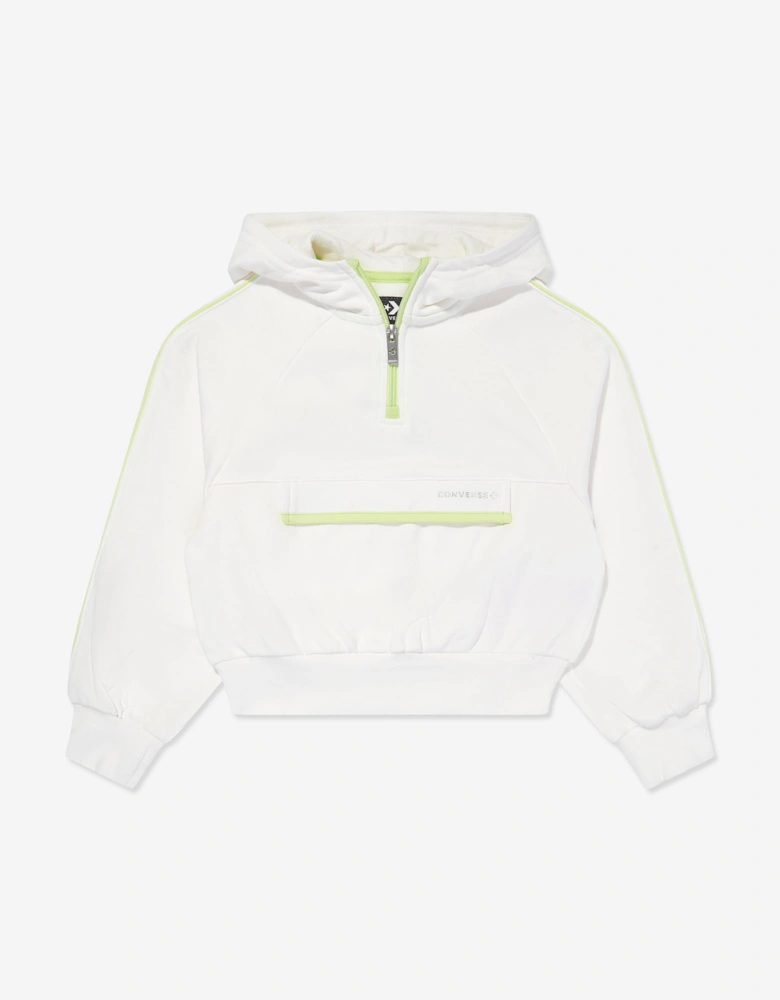 Girls Half Zip Boxy Utility Hoodie in Ivory