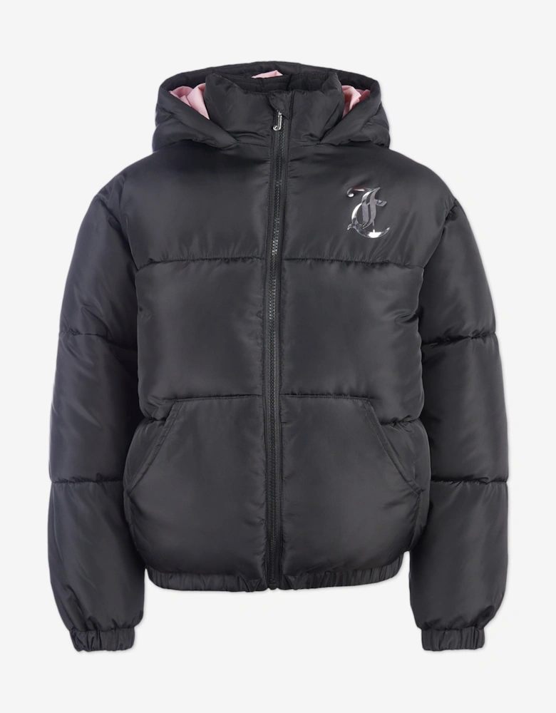 Girls Shorter Length Puffer Jacket in Black