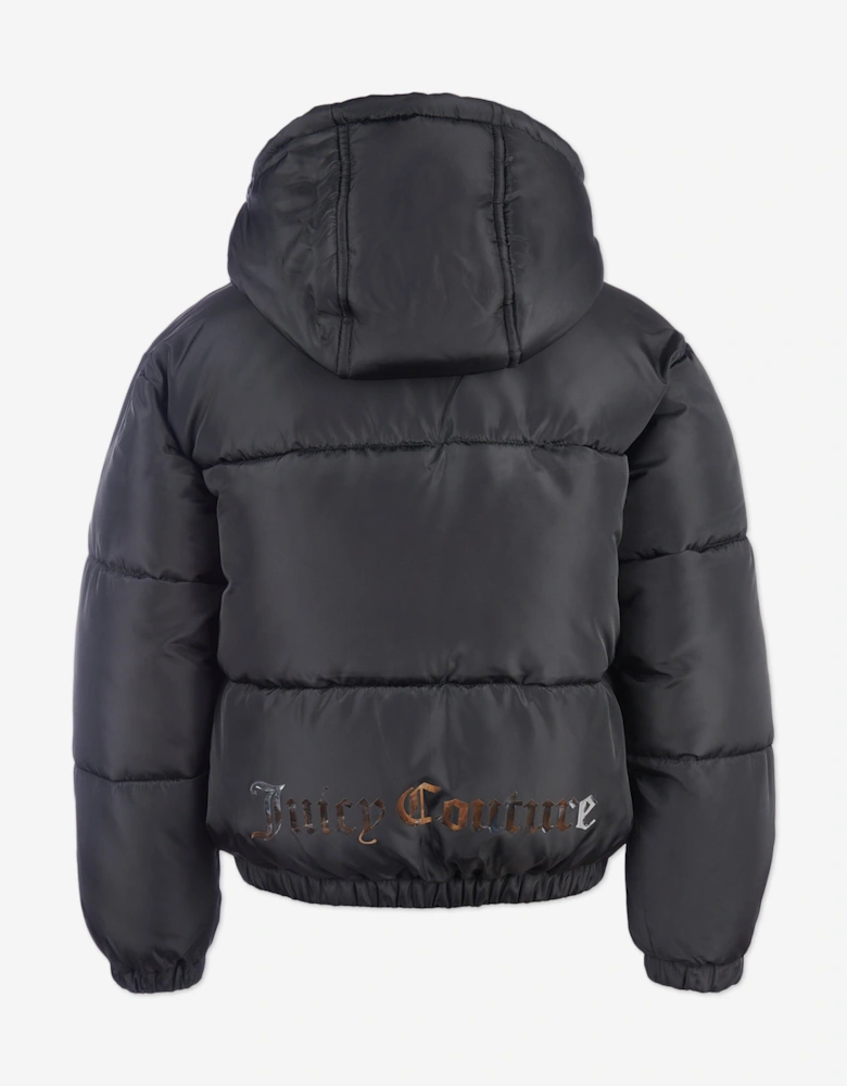 Girls Shorter Length Puffer Jacket in Black