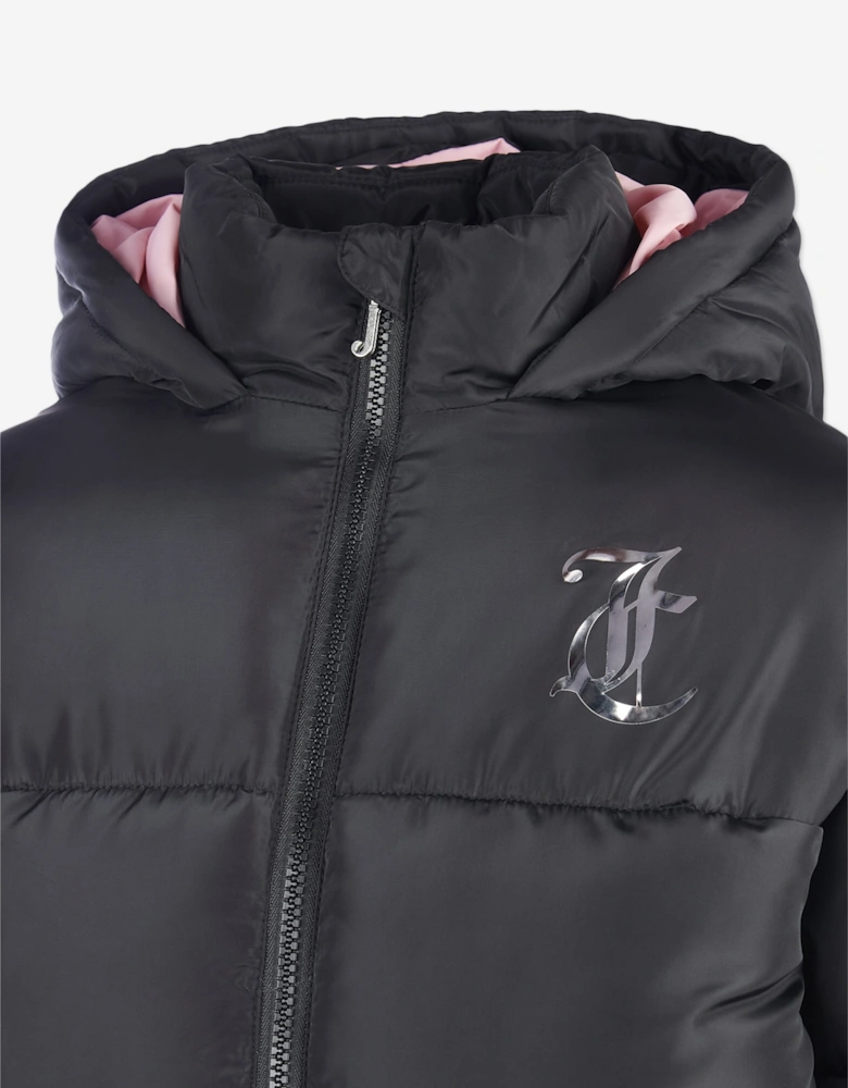 Girls Shorter Length Puffer Jacket in Black
