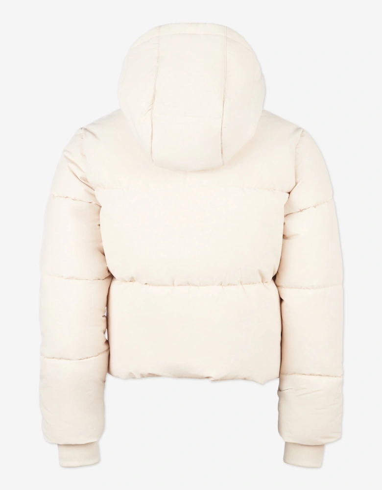 Girls Wide Baffle Puffer Coat in Beige