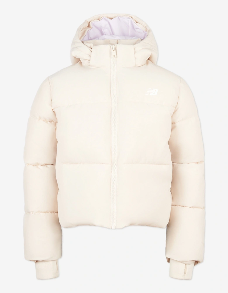 Girls Wide Baffle Puffer Coat in Beige