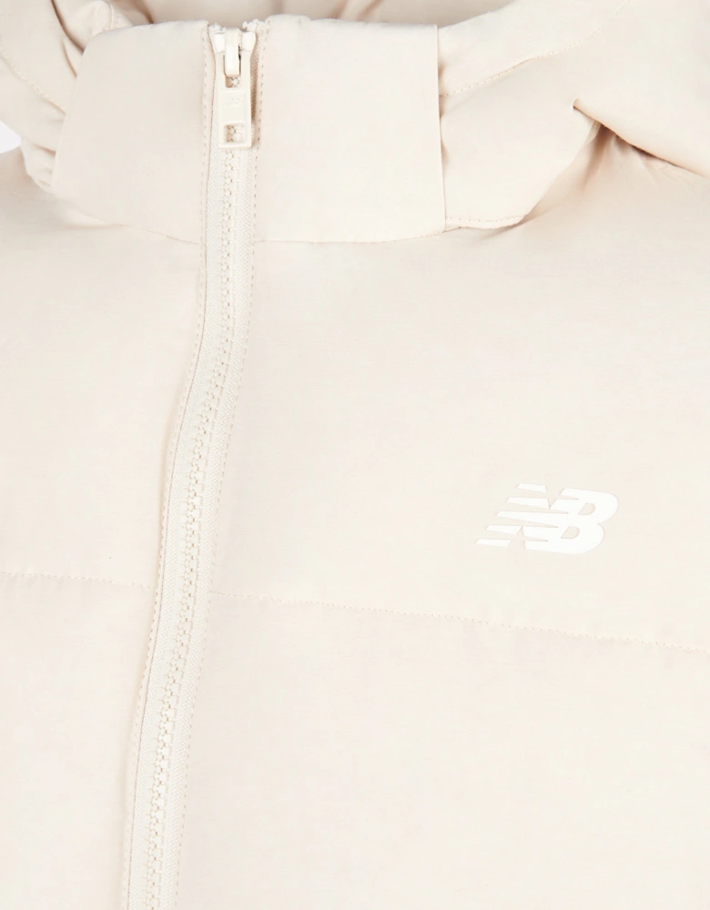 Girls Wide Baffle Puffer Coat in Beige