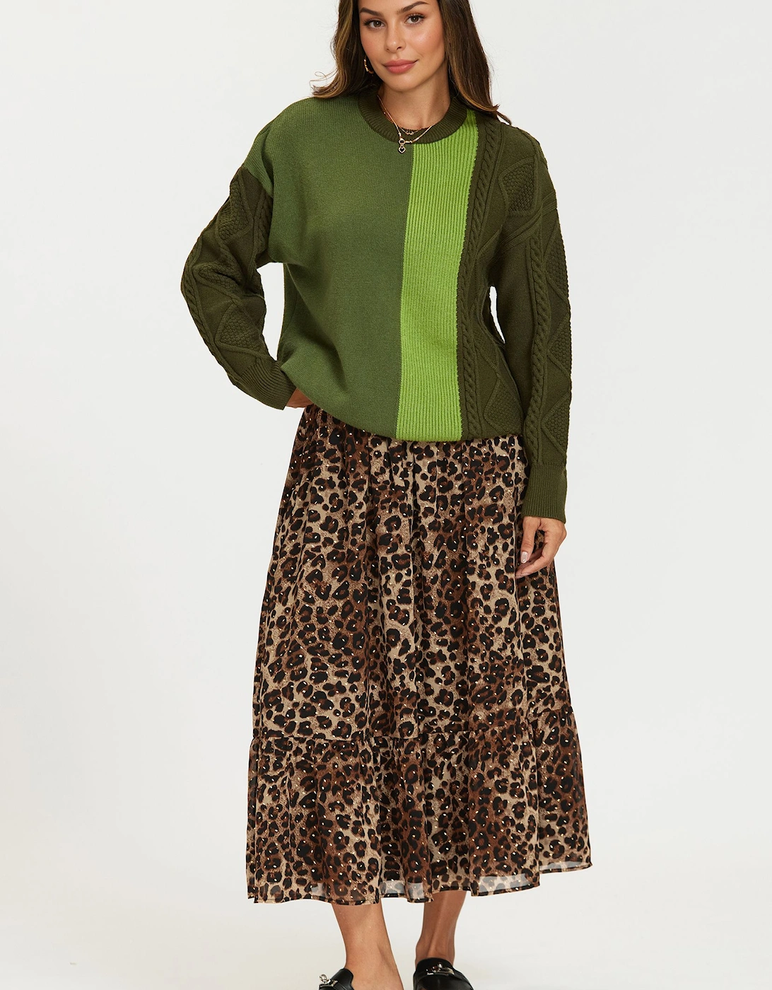 Gold Foil Leopard Print Midi Skirt In Brown, 2 of 1