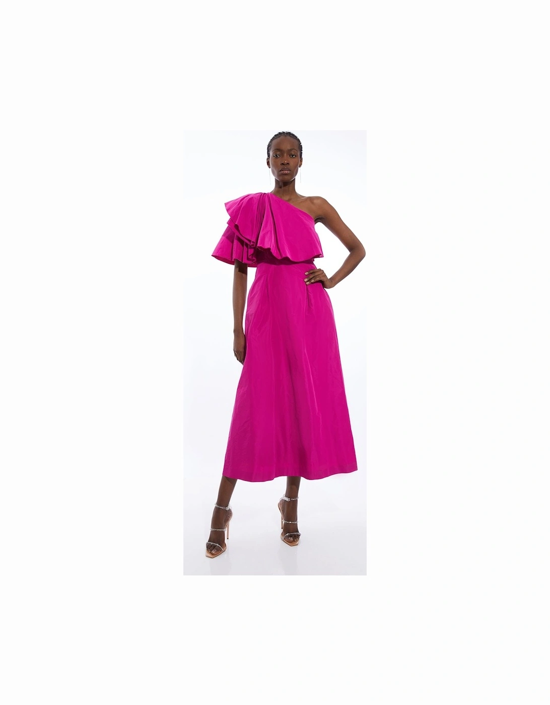 Petite Taffeta One Shoulder Ruffle Midi Dress, 2 of 1