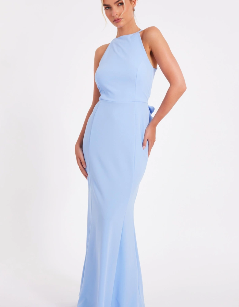 Blue Halter Neck Fishtail Maxi Dress