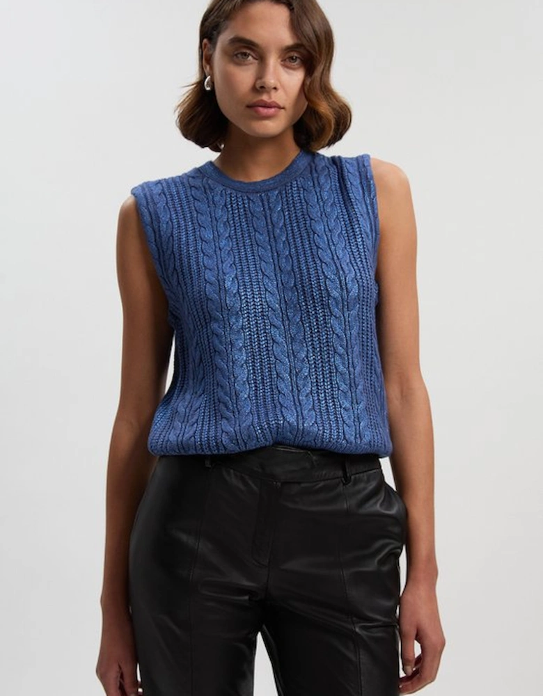 Foil Cable Knit Tank Top