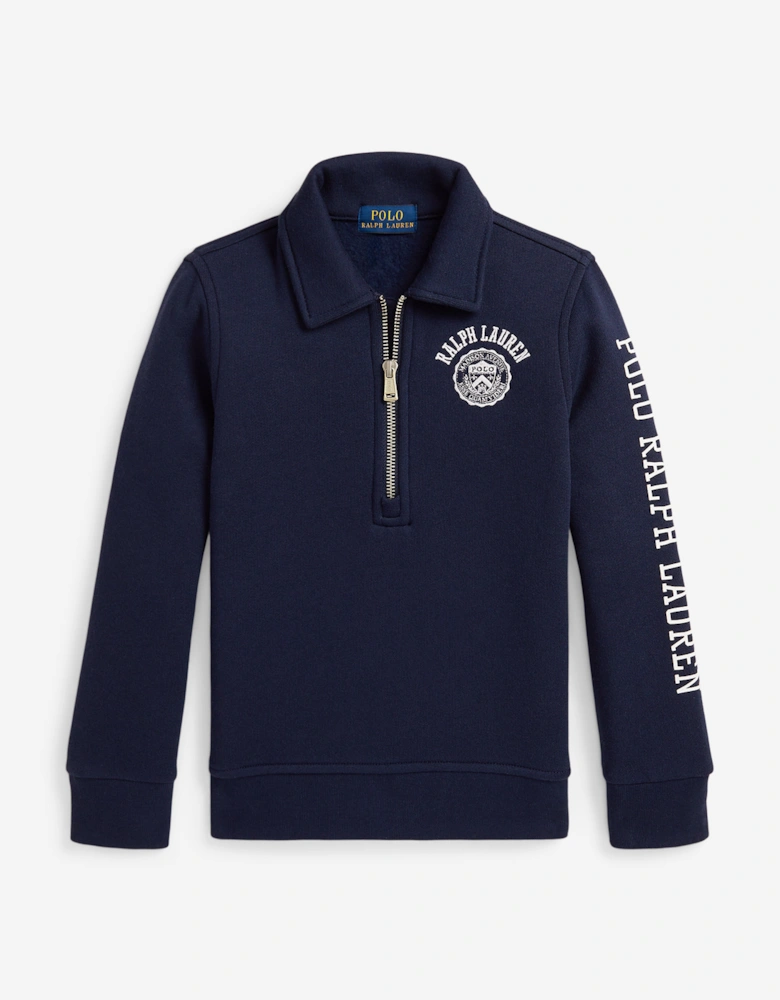 Boys Half Zip Logo Sweatshirt in Navy