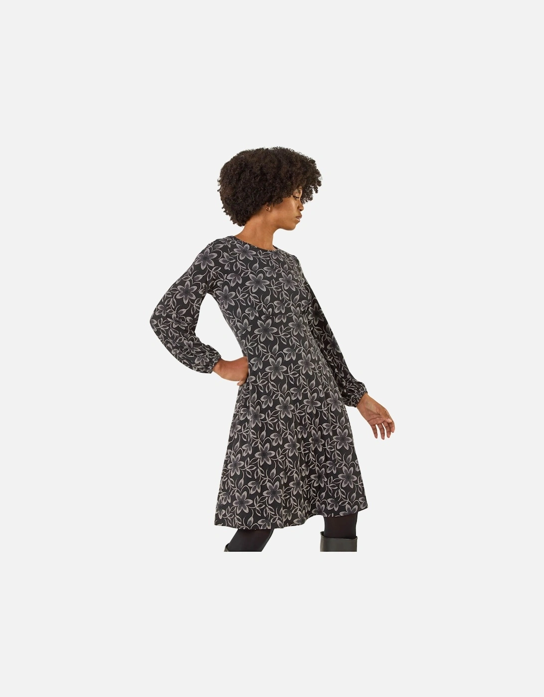 Floral Print Frill Stretch Dress, 2 of 1
