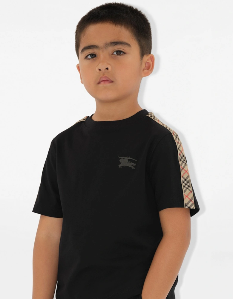 Boys Cedar Check Tape T-Shirt in Black