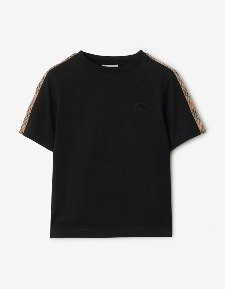 Boys Cedar Check Tape T-Shirt in Black