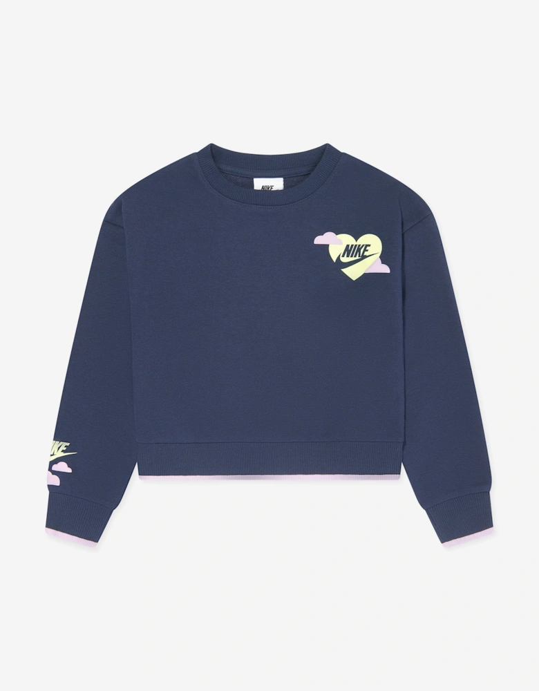 Girls Sweet Swoosh Sweatshirt in Navy