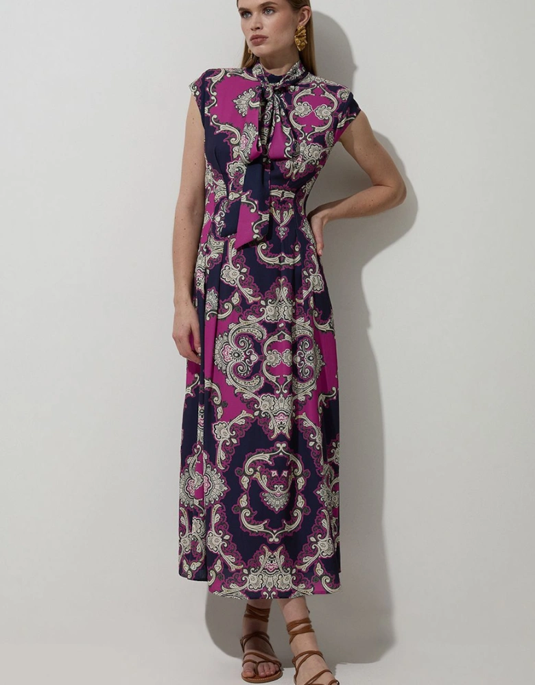 Tall Tile Print Georgette Woven Sleeveless Pleated Maxi Dress