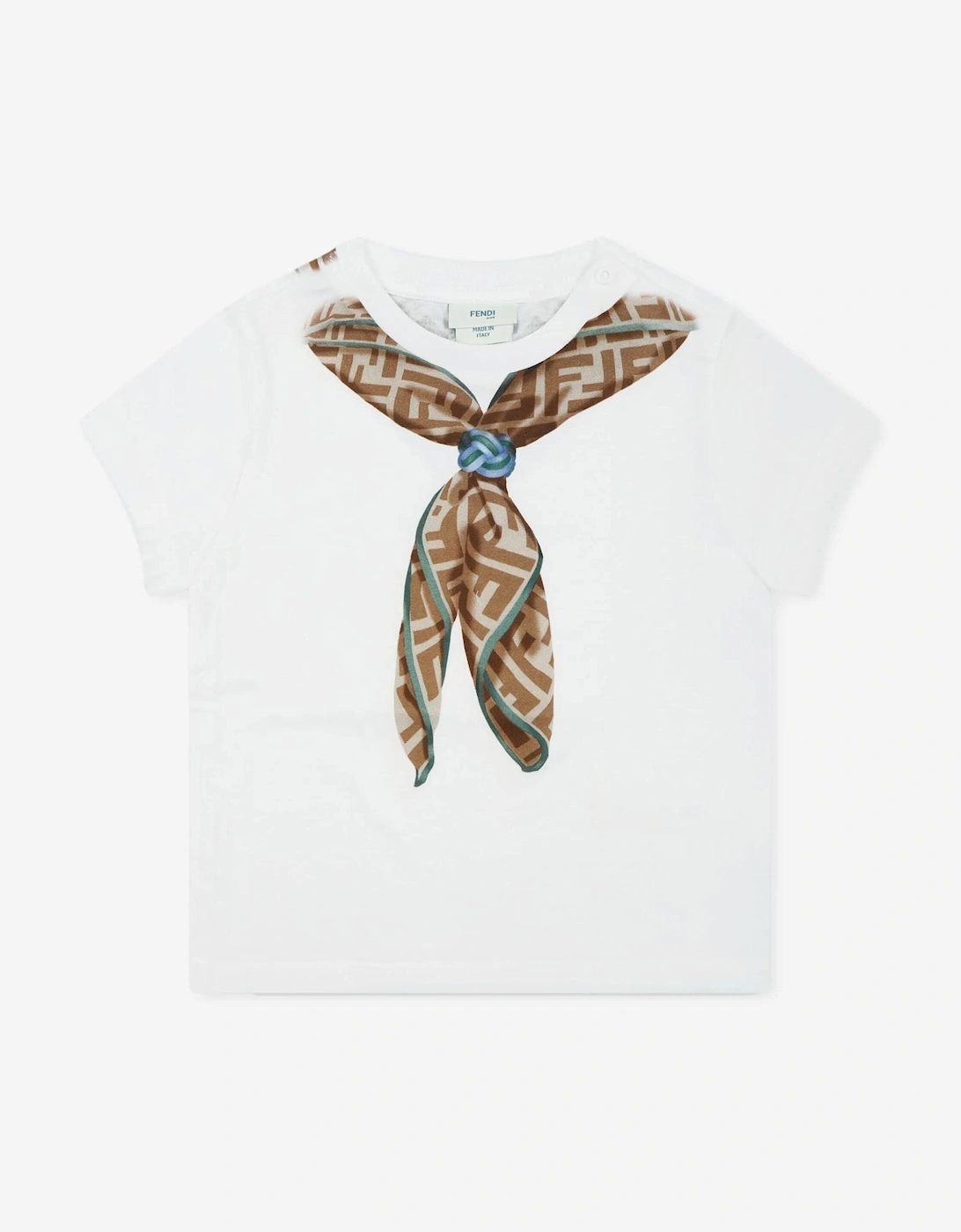Baby Boys Scarf Print T-Shirt in White, 4 of 3