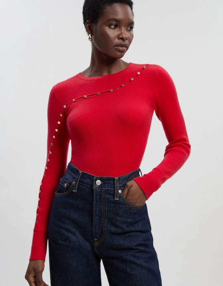 Viscose Blend Cut Out Trim Detail Knit Top