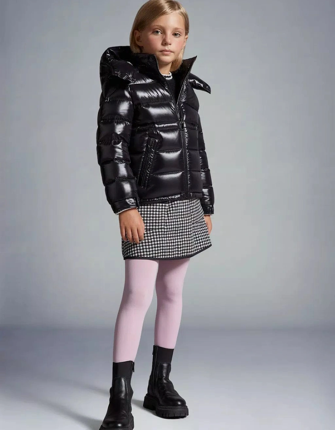 Enfant Girls Down Padded Maire Jacket in Black, 6 of 5