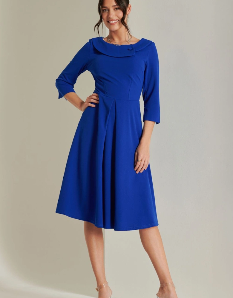 Fold Neckline Sleeved Midi Dress