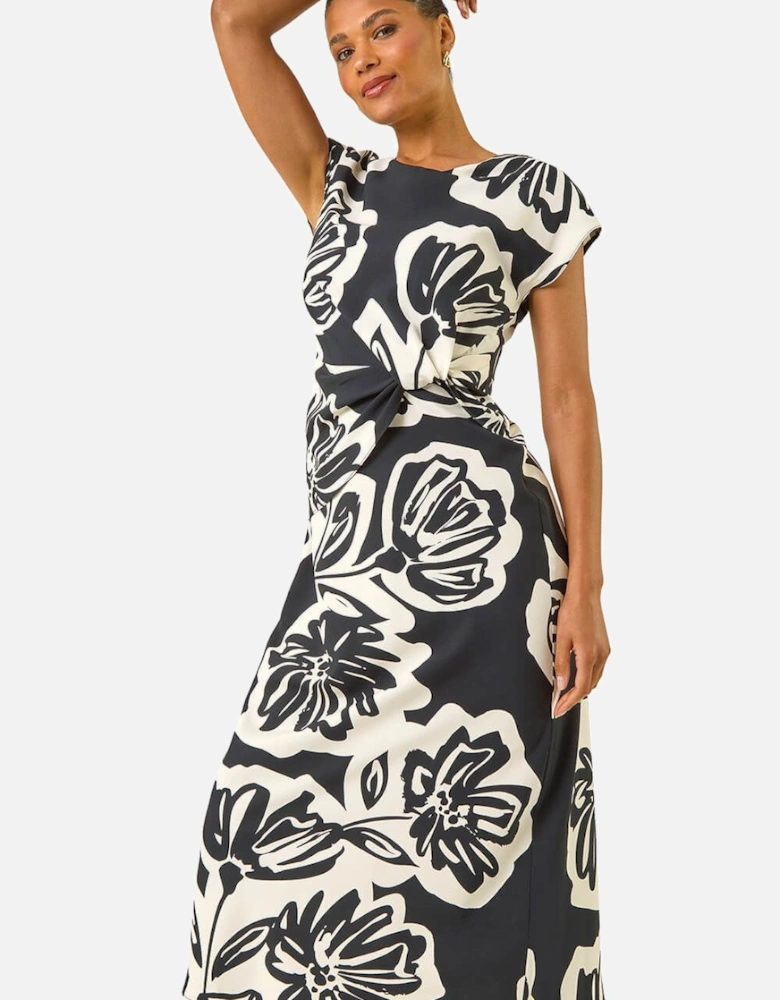 Abstract Printed Gathered Wrap Dress