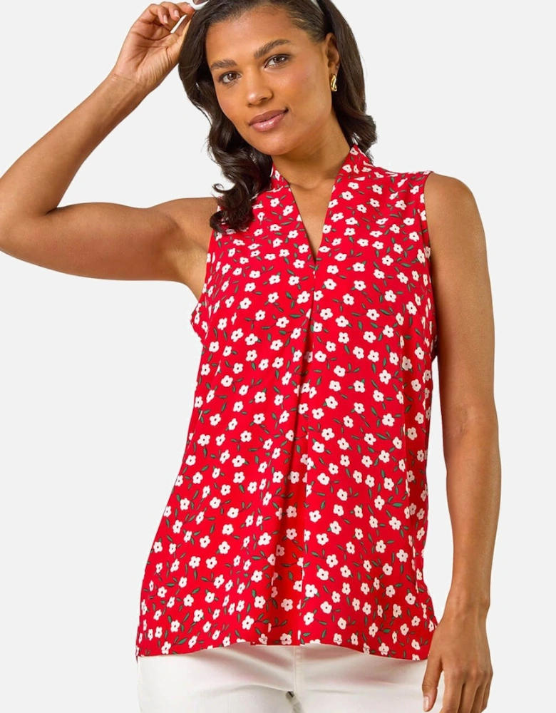 Floral Pleat Front Vest Top