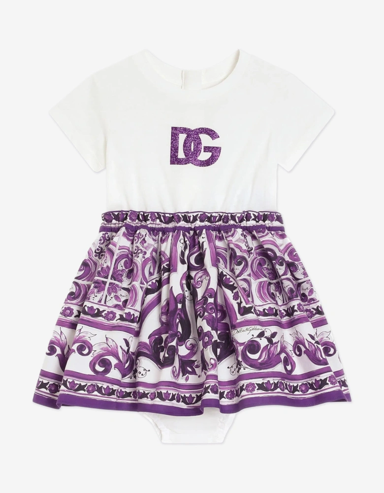 Baby Girls Majolica Print Dress with Knickers in Purple