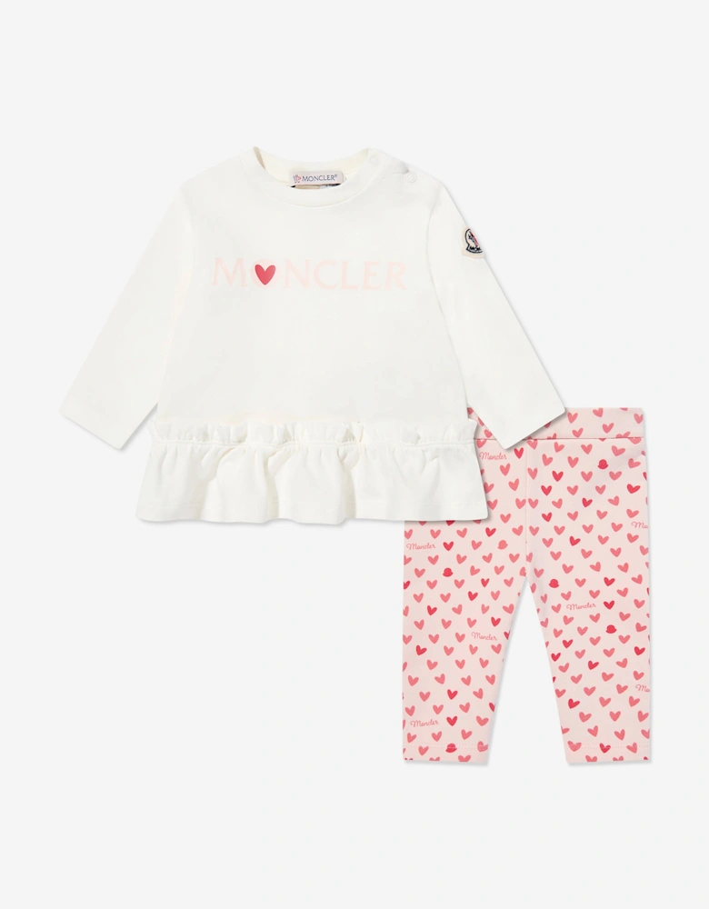 Baby Girls Heart Logo Legging Set in Ivory