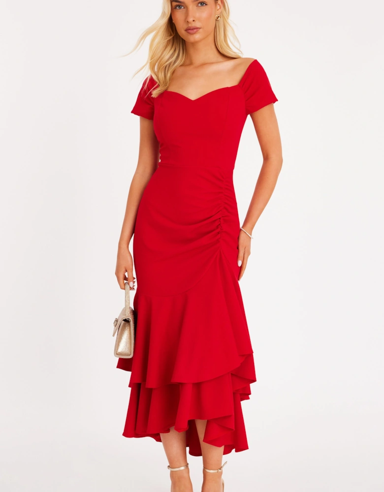 Red Ruffle Hem Midaxi Dress