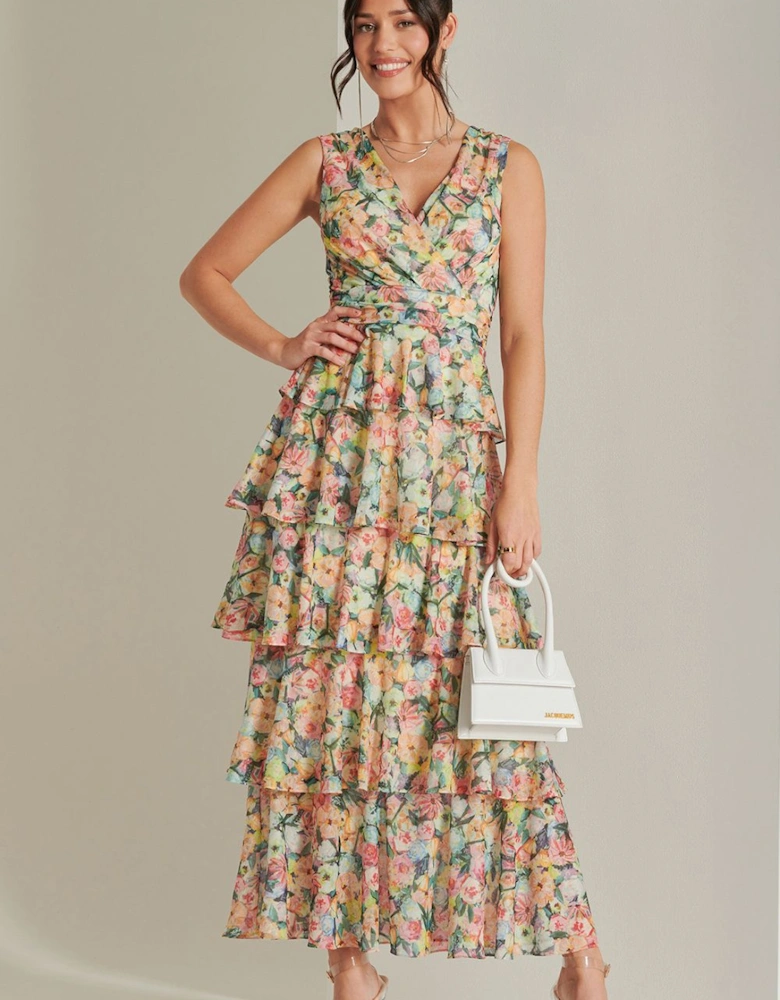 Tiered Hem Mesh Maxi Dress