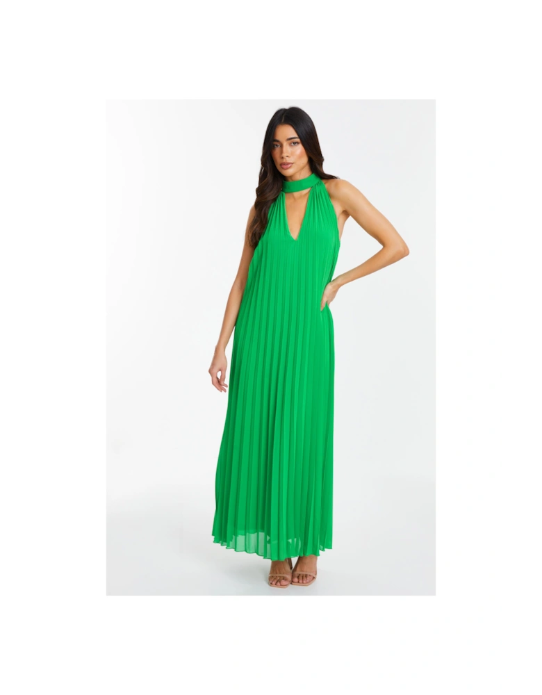 Green Chiffon Pleated Maxi Dress