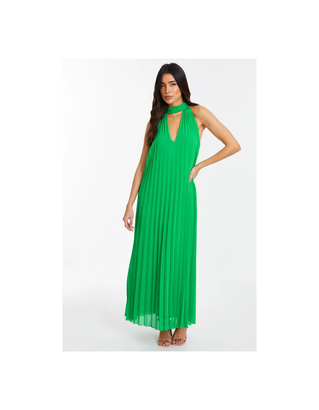 Green Chiffon Pleated Maxi Dress, 2 of 1