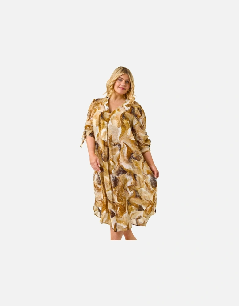 Curve Swirl Print V-Neck Midi Dress