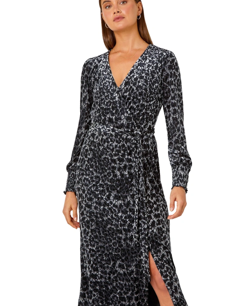 Leopard Print Velvet Wrap Midi Dress