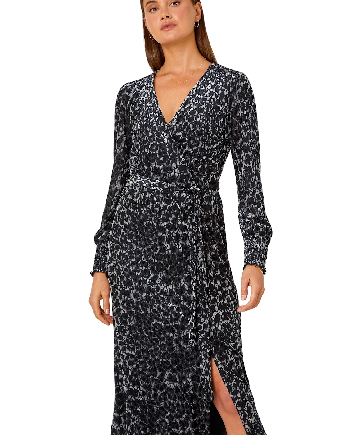 Leopard Print Velvet Wrap Midi Dress, 2 of 1