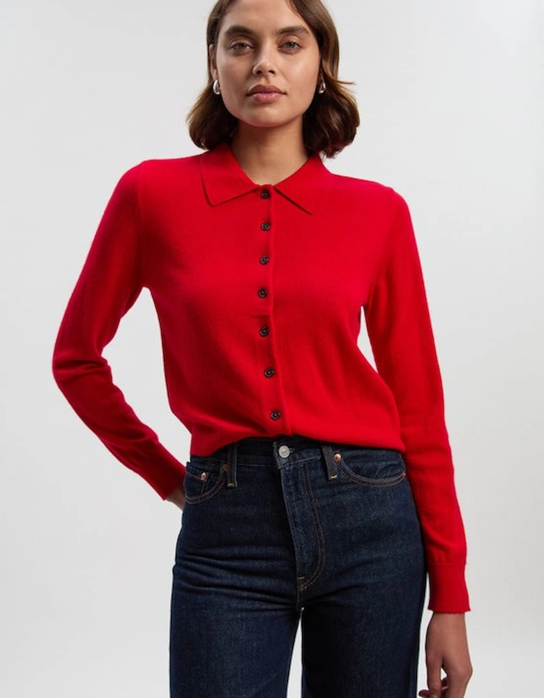 Cashmere Wool Blend Knit Collar Cardigan