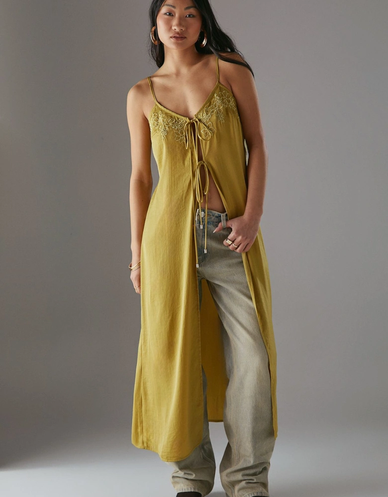 Petite Metallic Embroidered Satin Maxi Cami Top