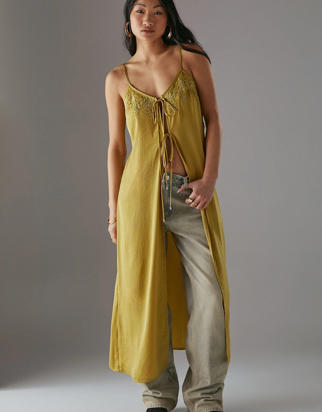 Petite Metallic Embroidered Satin Maxi Cami Top, 2 of 1