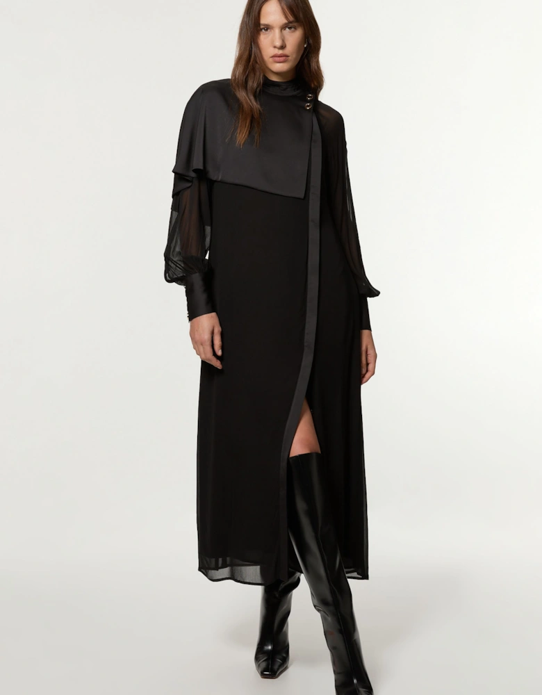 Petite Military Sheer  Cape Detail Woven Maxi Dress