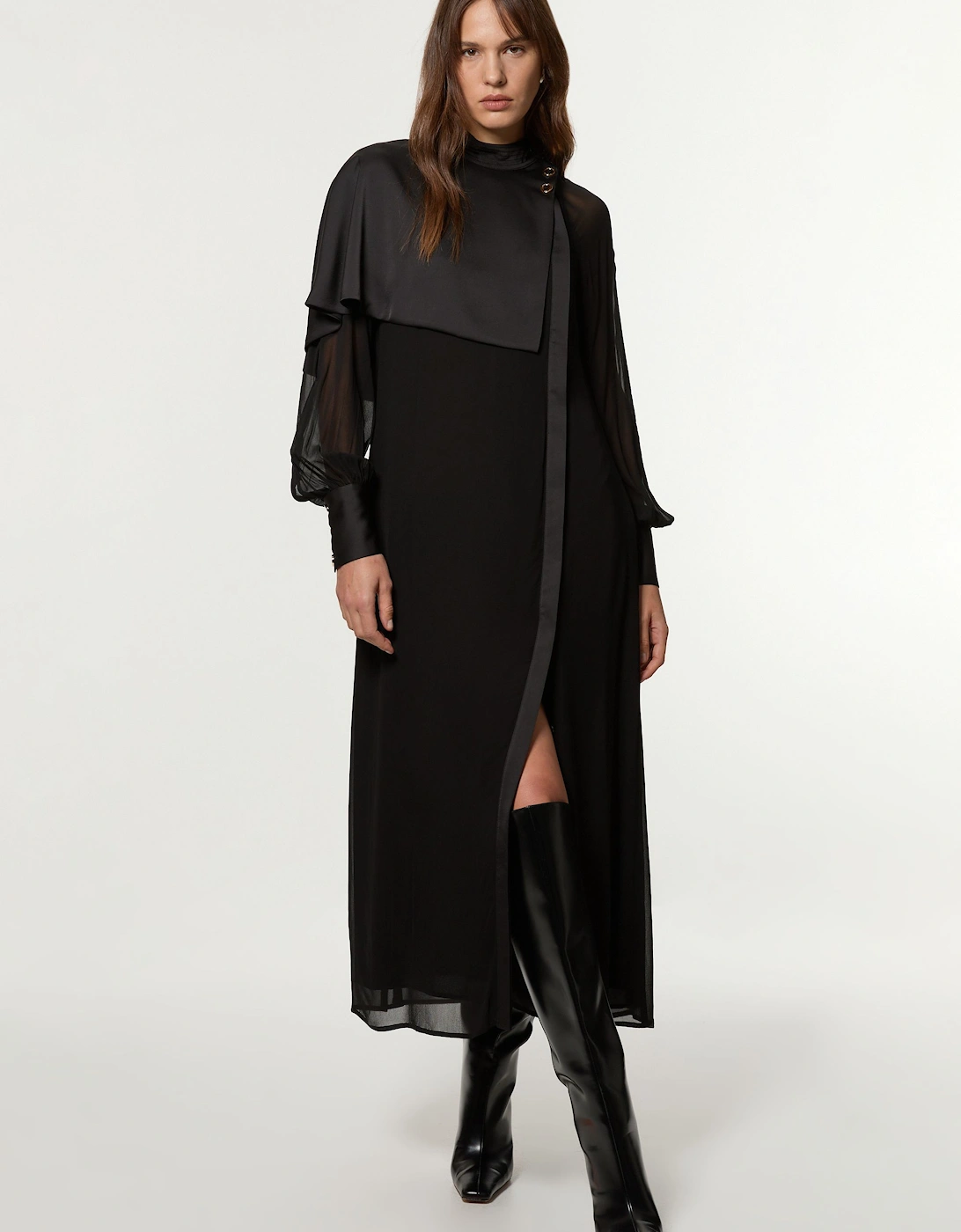 Petite Military Sheer  Cape Detail Woven Maxi Dress, 2 of 1