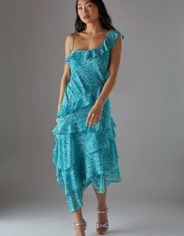 Petite Chiffon Asymmetric Hem Ruffle Midi Slip Dress